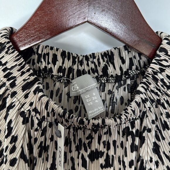 NWT ASOS Long Sleeve Animal Print Pleated Mini Shift Dress Size 4 - Picture 6 of 9